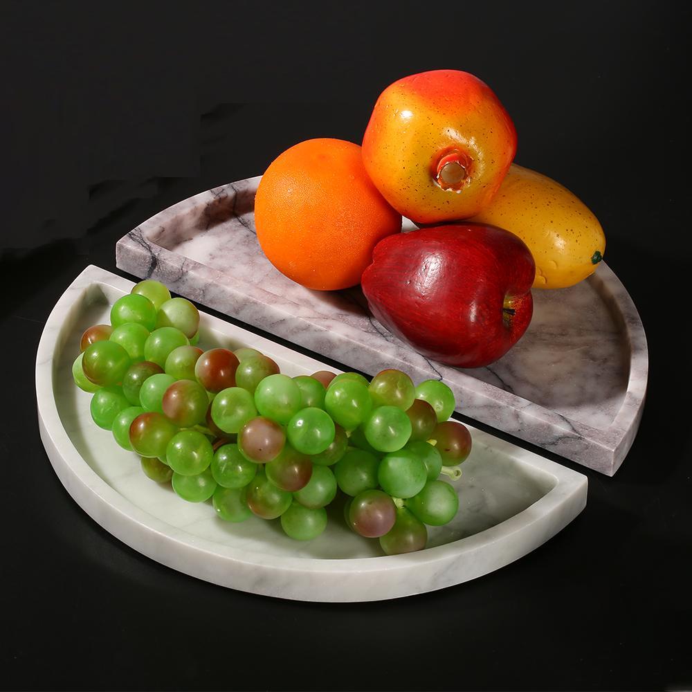 2 Piece Large Round Semicircle Fruit Tray Decor White Serving Tray