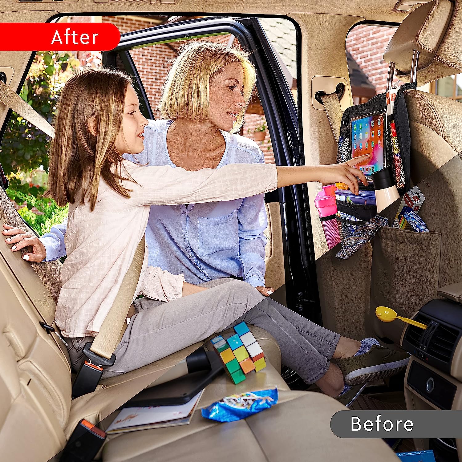 Dual Pack of Car Seat Storage Organizers with Tablet Holder