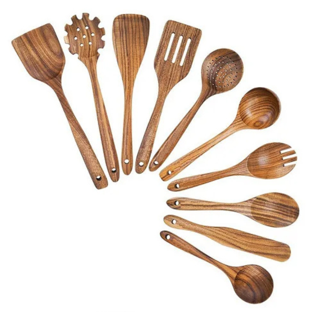 Eco-Friendly Teak Wood Culinary Tool Set for Modern Kitchens