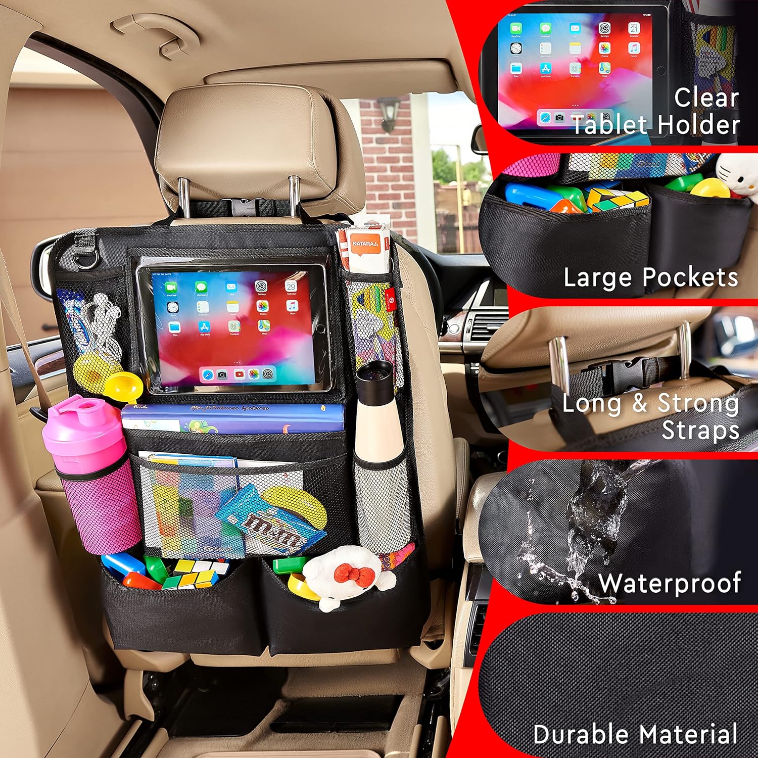 Dual Pack of Car Seat Storage Organizers with Tablet Holder