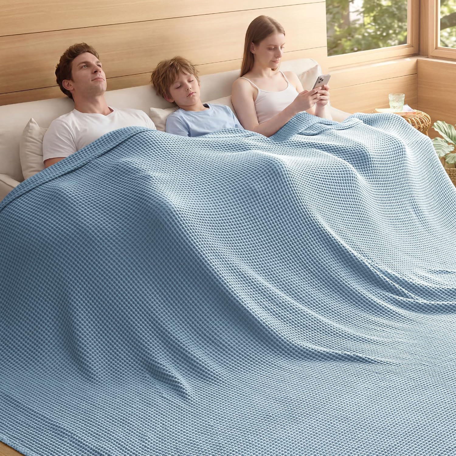 100% Cotton Waffle Weave Blanket | Lightweight & Breathable for All Seasons