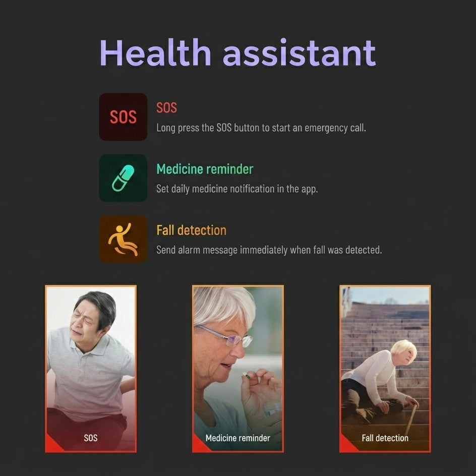 Smartwatch for Seniors with 4G GPS, Fall Detection, SOS Alert, IP67, Medication Alerts