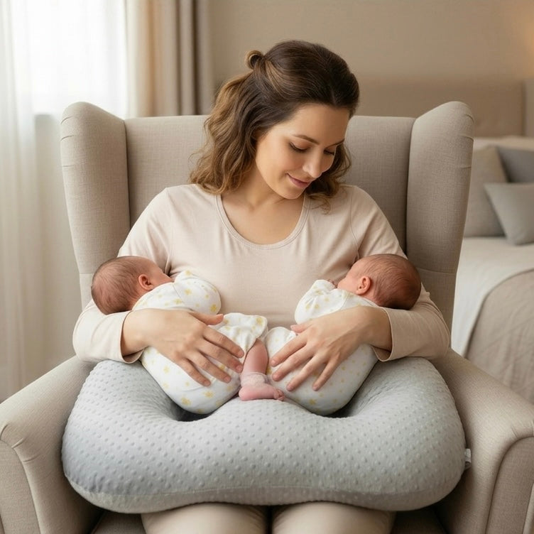 Ergonomic Twin Nursing Pillow for Tandem Feeding with Washable Cover