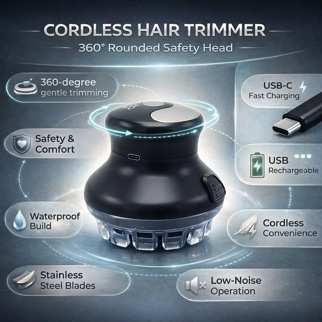 Precision Cordless Grooming Clipper with 360-Degree Safety Head