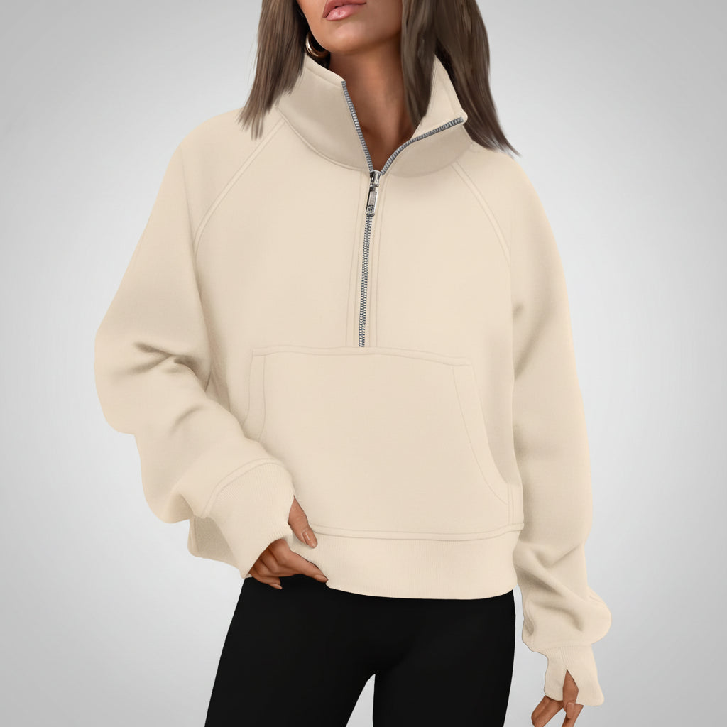 Chic Cropped Fleece Half Zip Sweatshirt for Daily Comfort