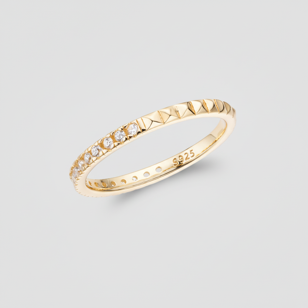 Contemporary Silver Stacking Ring with Sparkling Accents