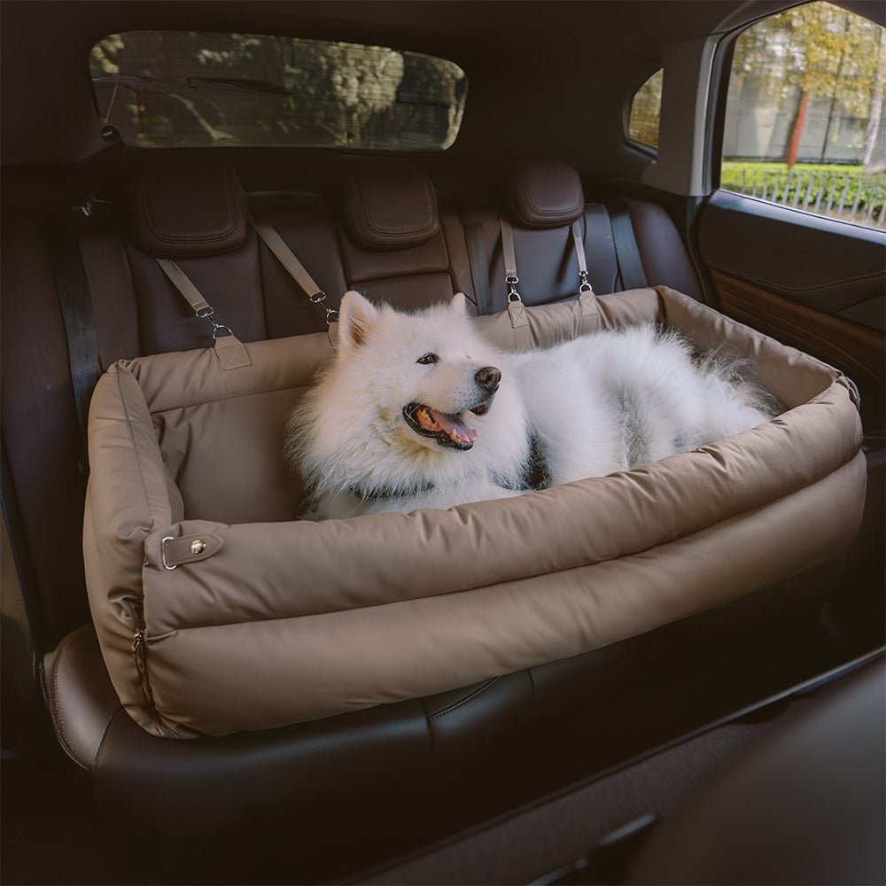 Luxury Leatherette Dog Travel Bed with Secure Non-Slip Base