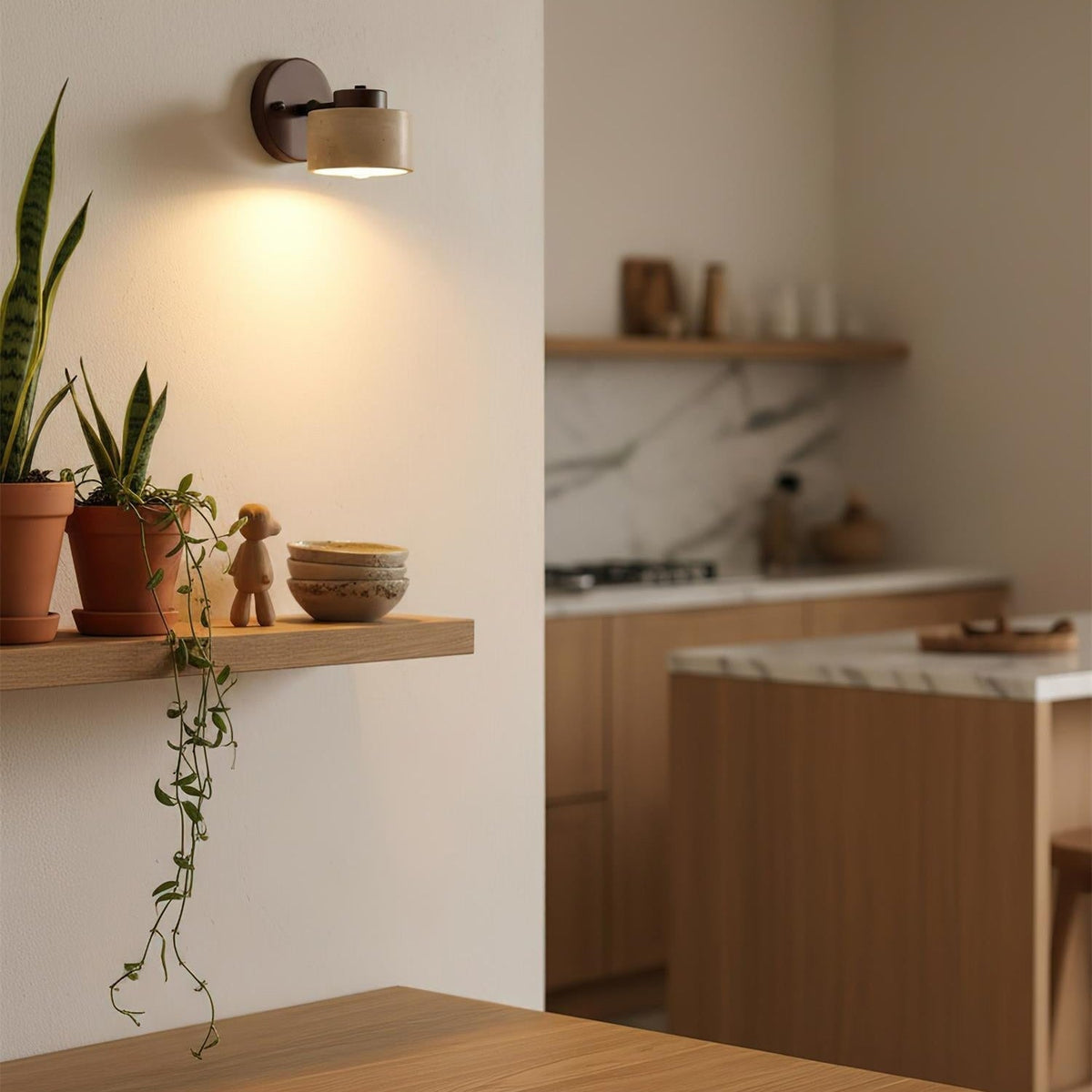 Stylish Adjustable Wall Light - Natural Stone & Wood Fusion