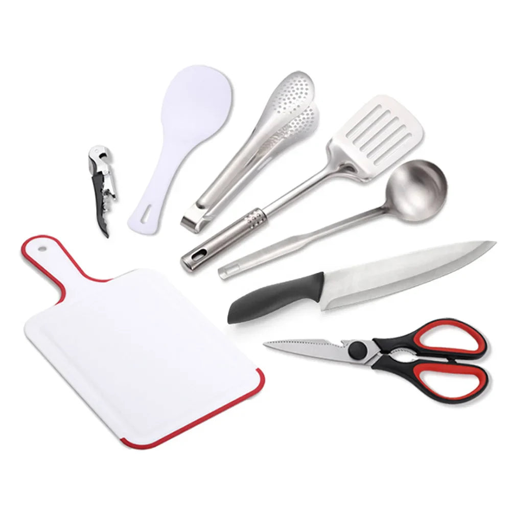 9-Piece Outdoor Cooking Set in Storage Bag – Stainless Steel Camping Cookware