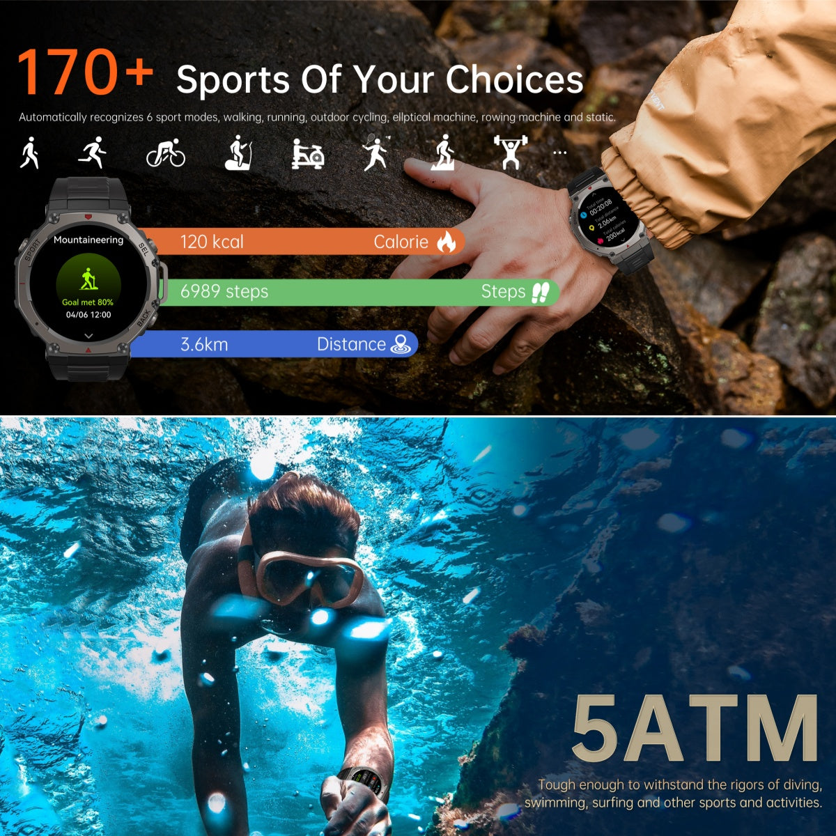 Rugged Outdoor GPS Smartwatch – 5 ATM Waterproof for Adventurers