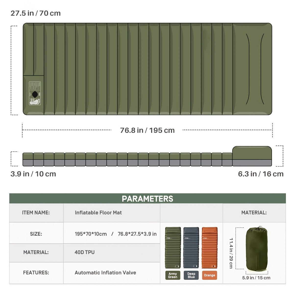 Inflatable Camping Mattress with Integrated Foot Pump – Waterproof & Portable