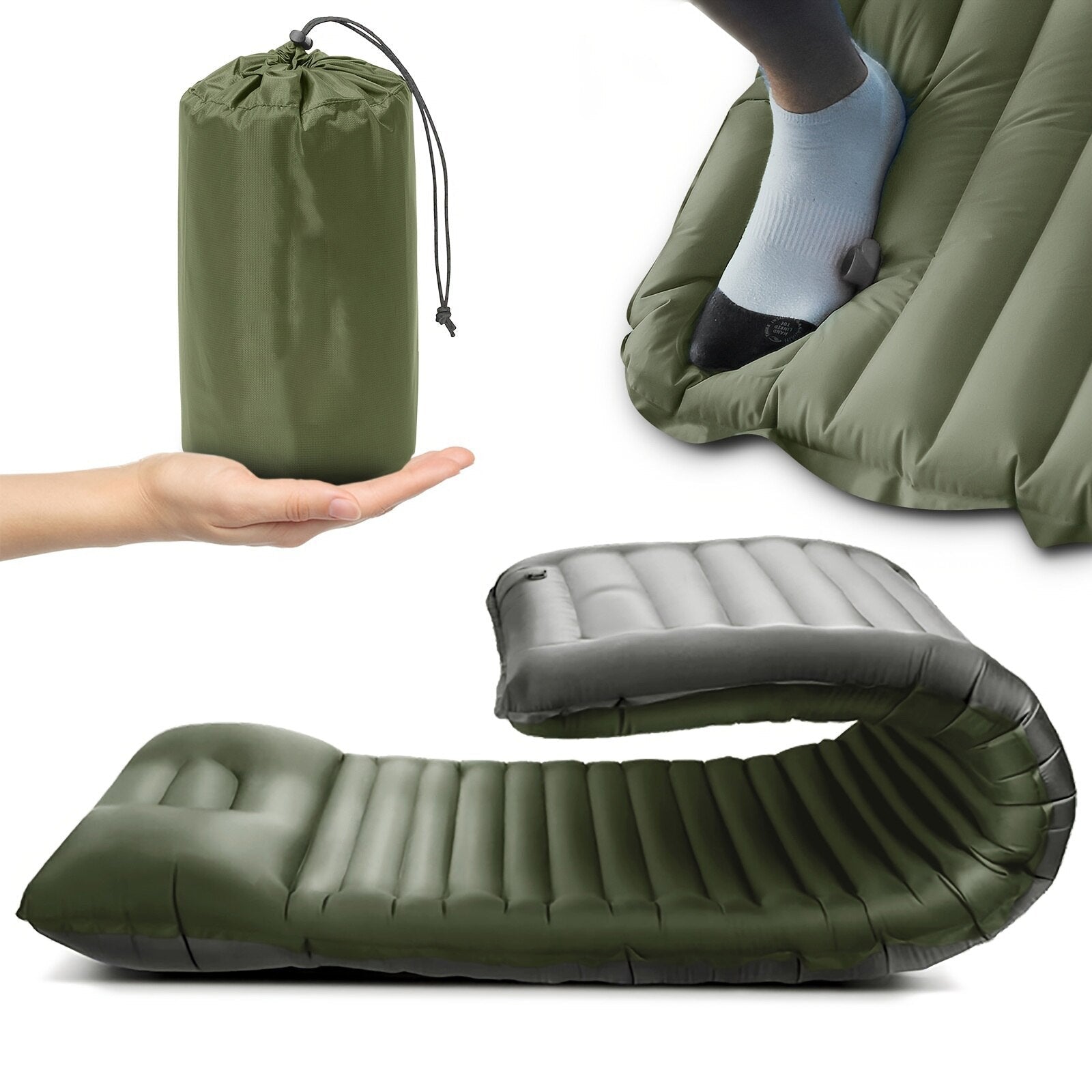 Inflatable Camping Mattress with Integrated Foot Pump – Waterproof & Portable