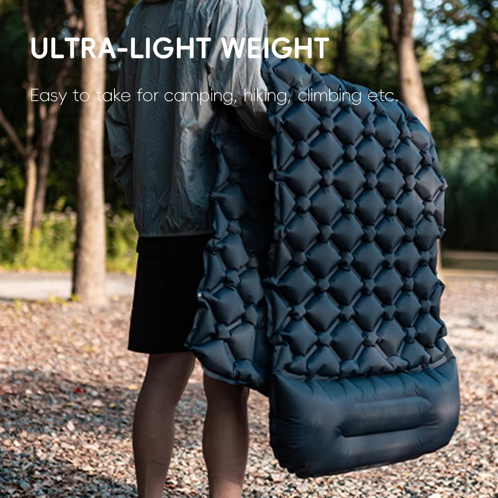 Lightweight Self-Inflating Air Mattress with Integrated Pillow for Camping