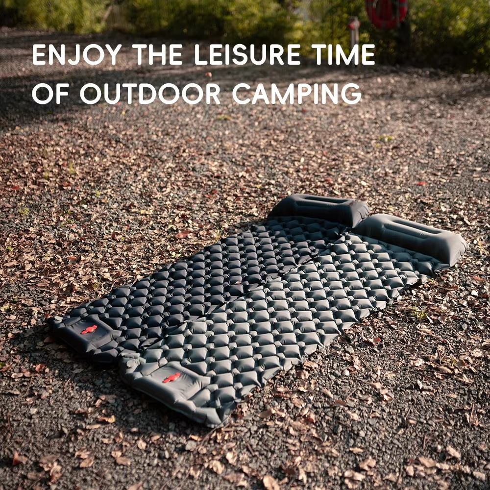 Lightweight Self-Inflating Air Mattress with Integrated Pillow for Camping