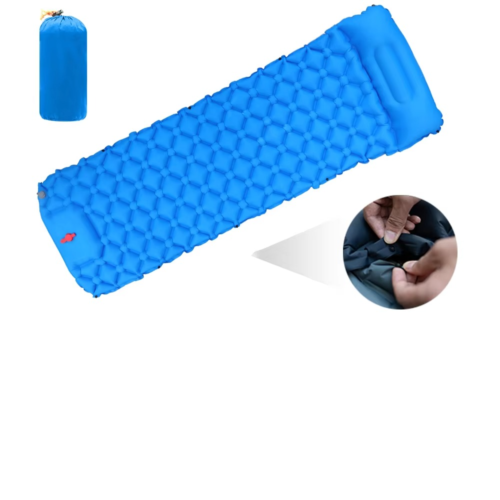 Lightweight Self-Inflating Air Mattress with Integrated Pillow for Camping