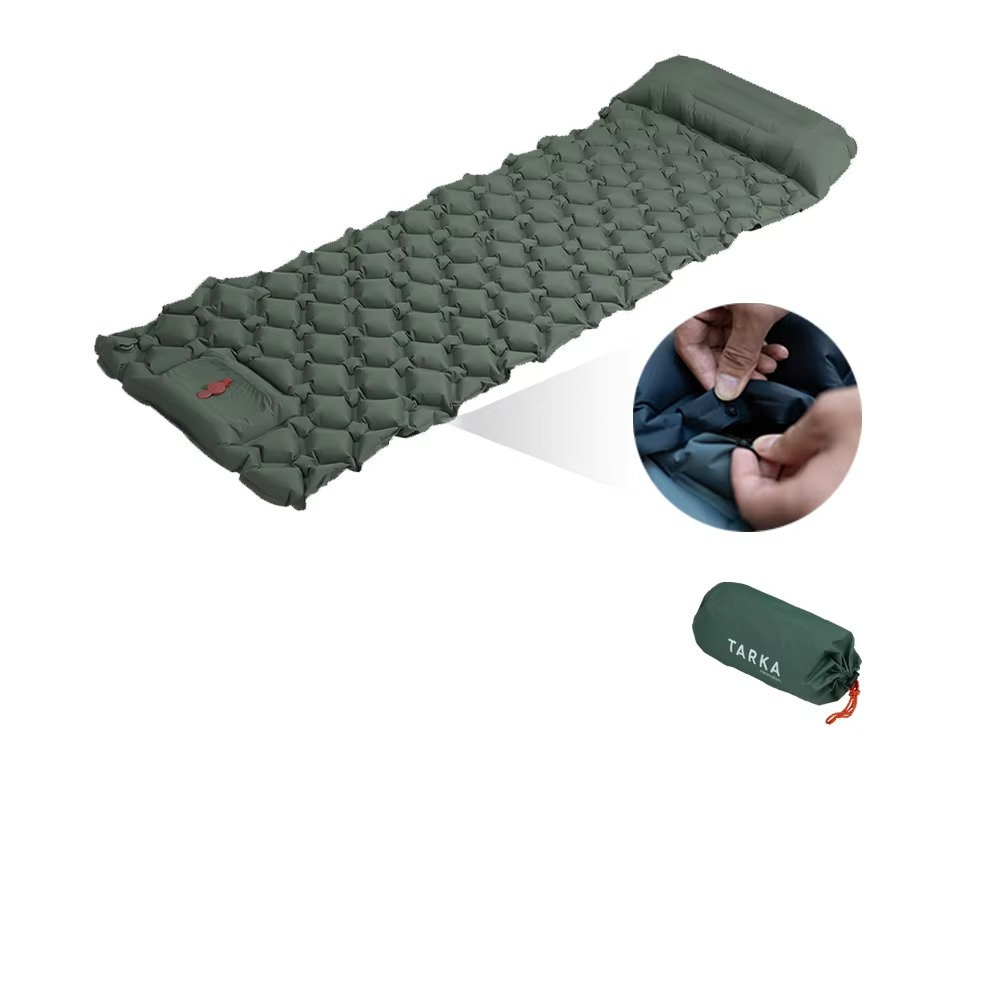 Lightweight Self-Inflating Air Mattress with Integrated Pillow for Camping