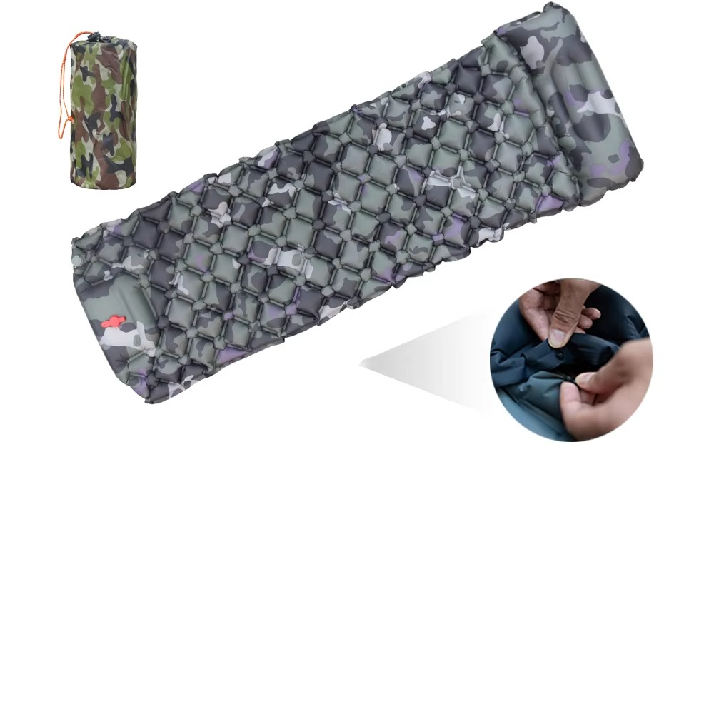 Lightweight Self-Inflating Air Mattress with Integrated Pillow for Camping