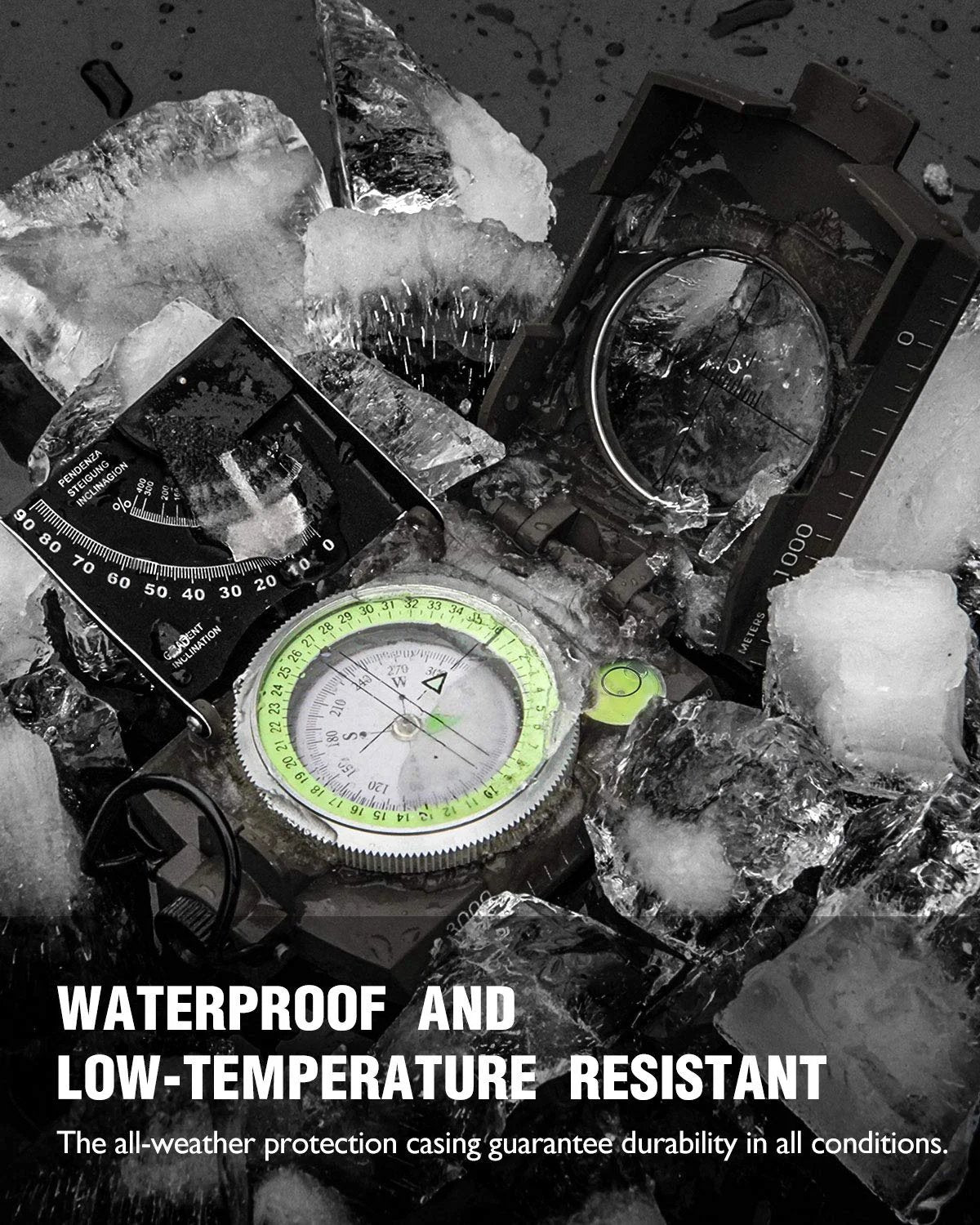 Waterproof Aluminum Alloy Compass with Clinometer for Hiking and Camping
