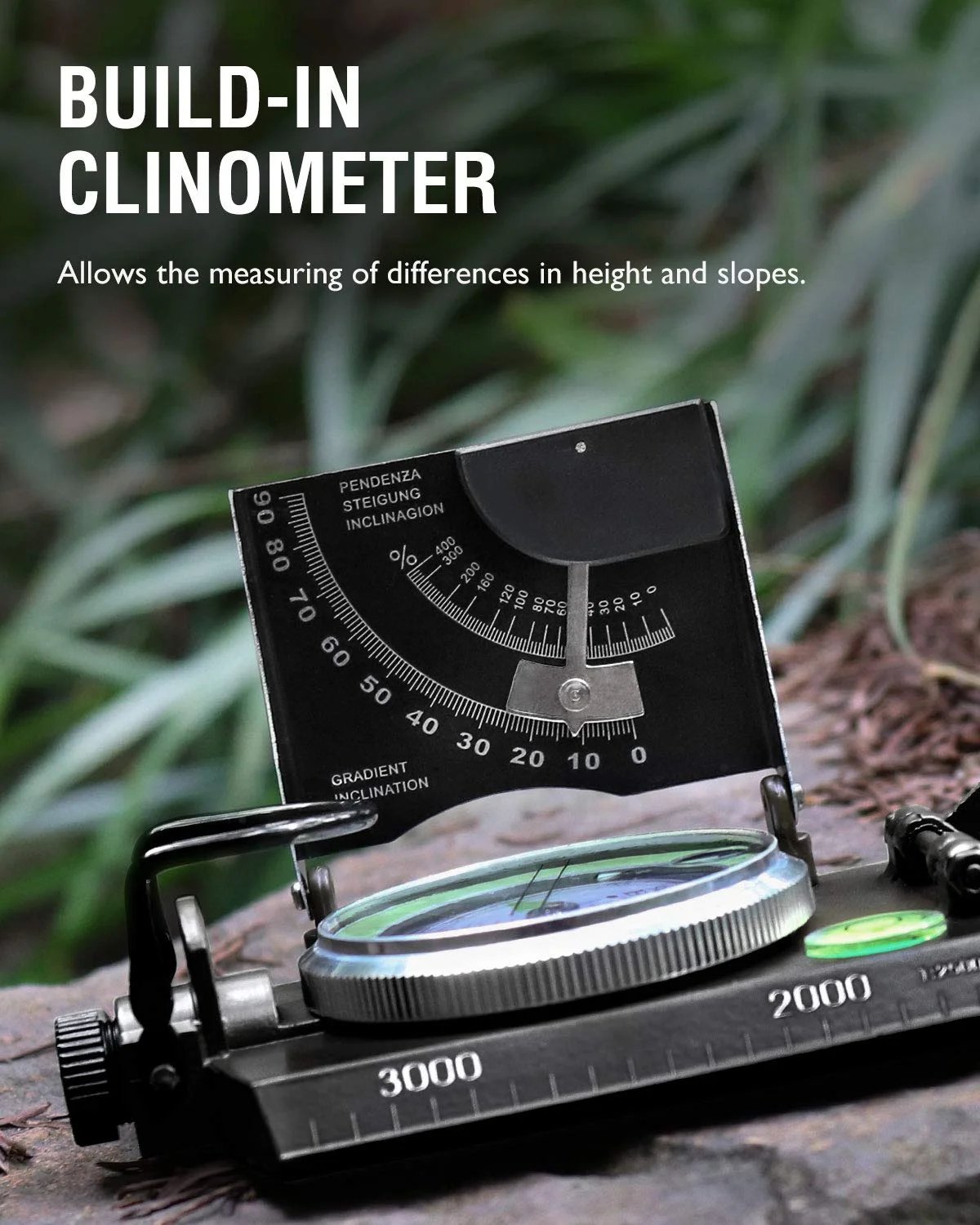 Waterproof Aluminum Alloy Compass with Clinometer for Hiking and Camping