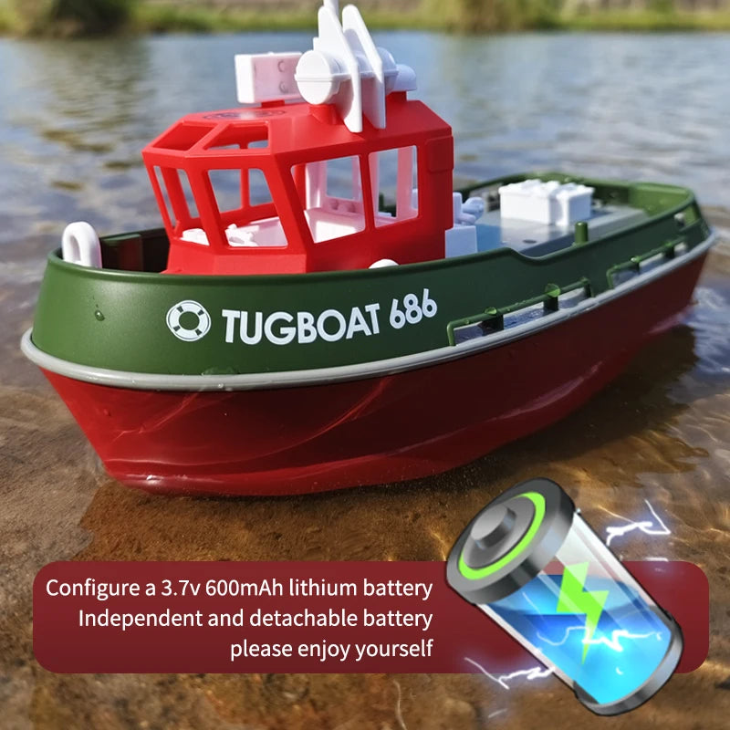 RC Tugboat with Dual Motors and Extended Range Control for Water Fun