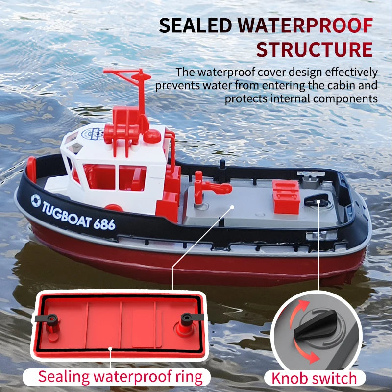 RC Tugboat with Dual Motors and Extended Range Control for Water Fun