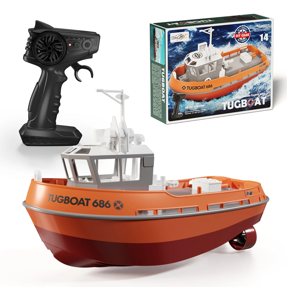 RC Tugboat with Dual Motors and Extended Range Control for Water Fun