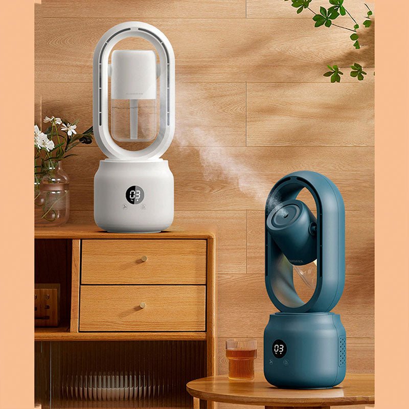 Blade-less Halo Fan with Humidifier and Night Light – Cordless Cooling