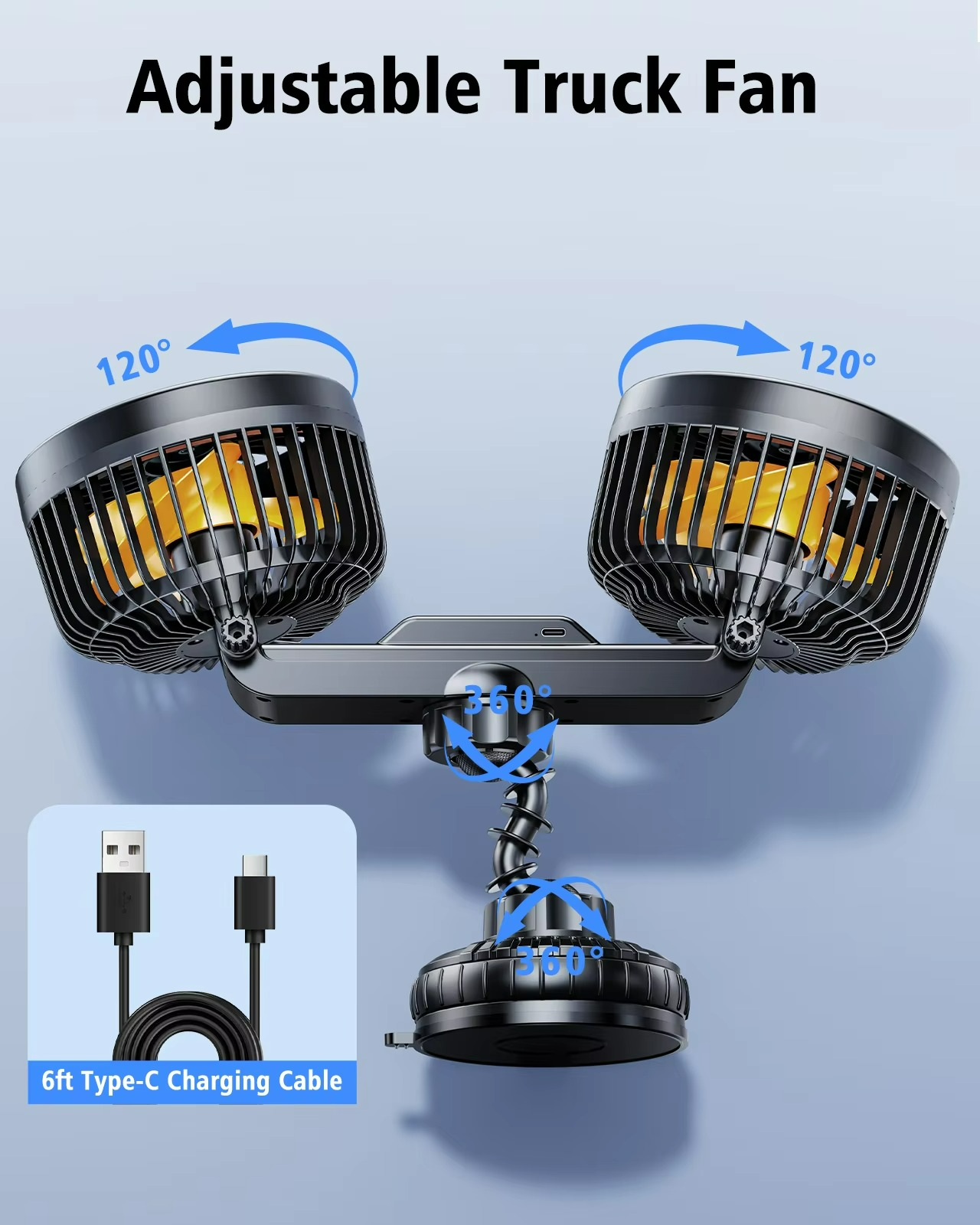 Portable Car Fan with 4000 mAh Battery – 3 Speed Options for Comfort