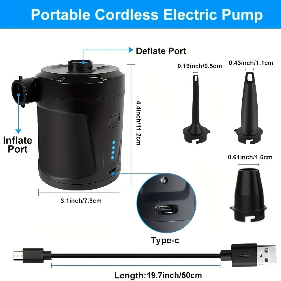 Compact Cordless Electric Air Pump with USB Rechargeable Battery for Quick Inflation