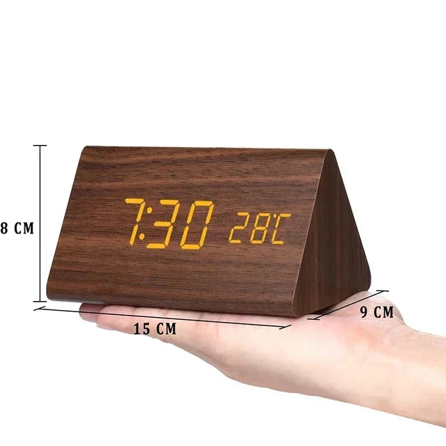 Voice-Activated Wooden LED Alarm Clock for Stylish Mornings