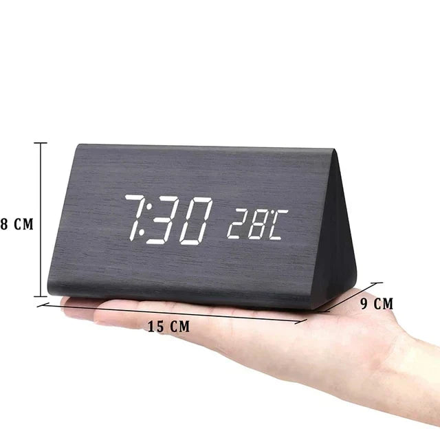 Voice-Activated Wooden LED Alarm Clock for Stylish Mornings