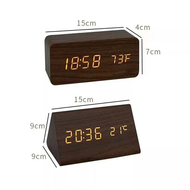 Voice-Activated Wooden LED Alarm Clock for Stylish Mornings