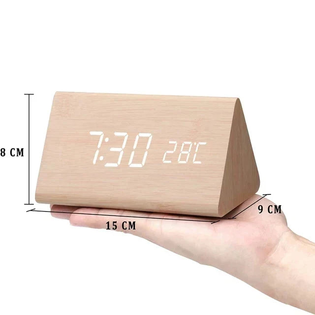 Voice-Activated Wooden LED Alarm Clock for Stylish Mornings