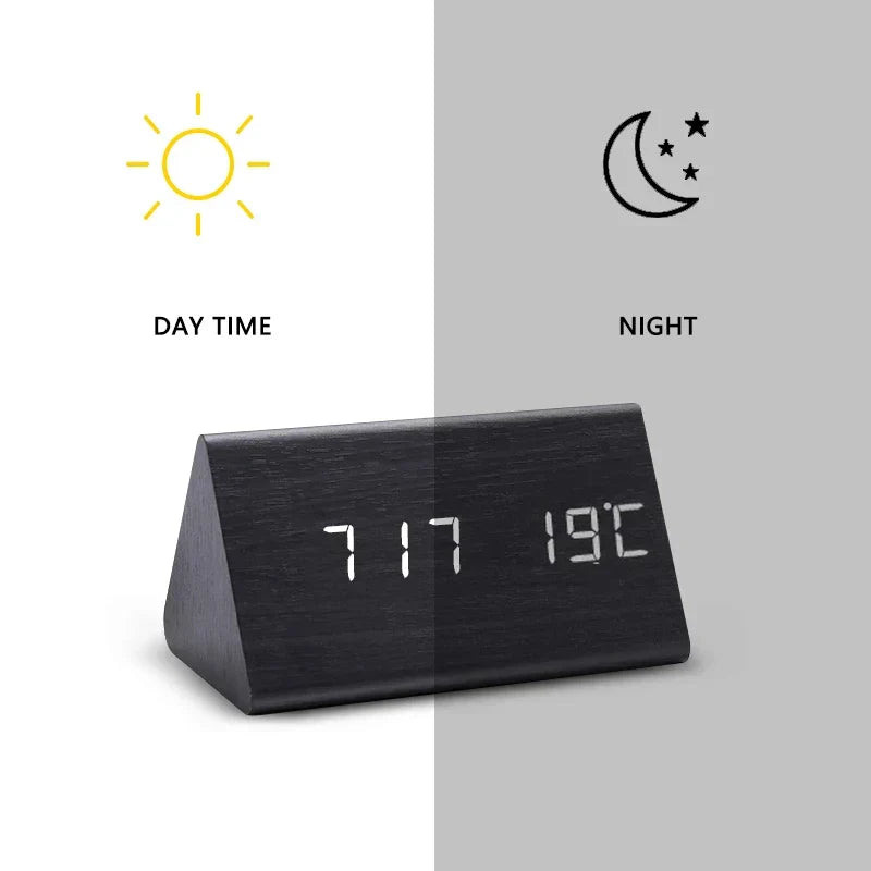 Voice-Activated Wooden LED Alarm Clock for Stylish Mornings