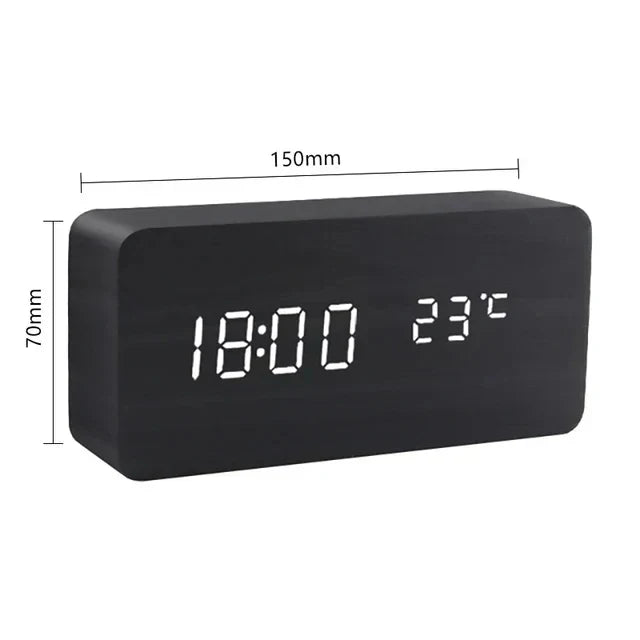 Voice-Activated Wooden LED Alarm Clock for Stylish Mornings