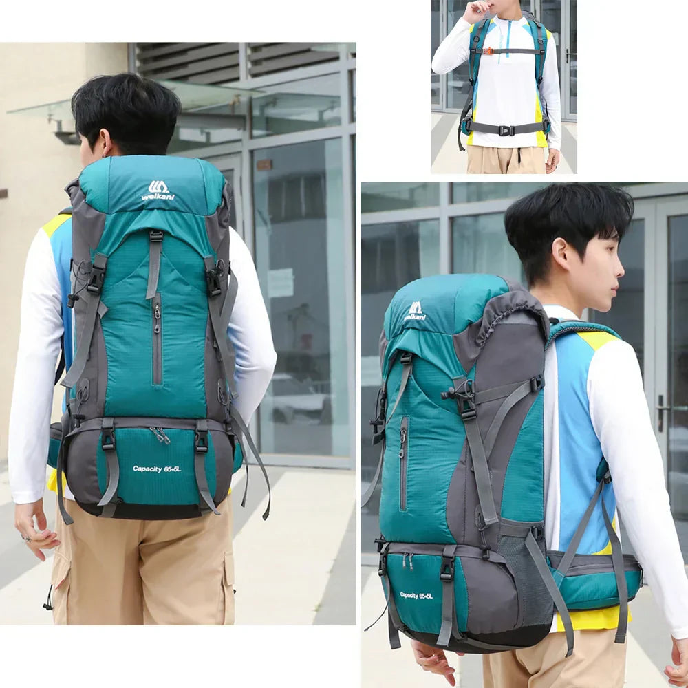 70L Hiking Backpack with Rain Cover and Ergonomic Design for Multi-Day Trips