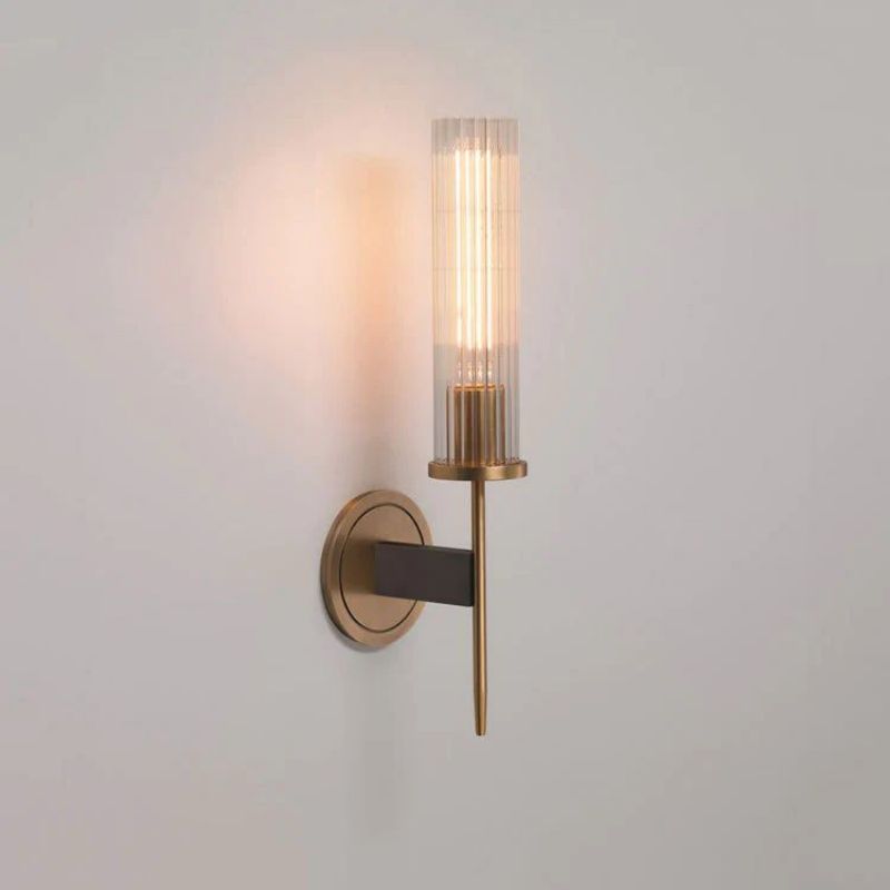Elegant Brass Wall Lamp with Clear Glass Shade – E26 Dimmable