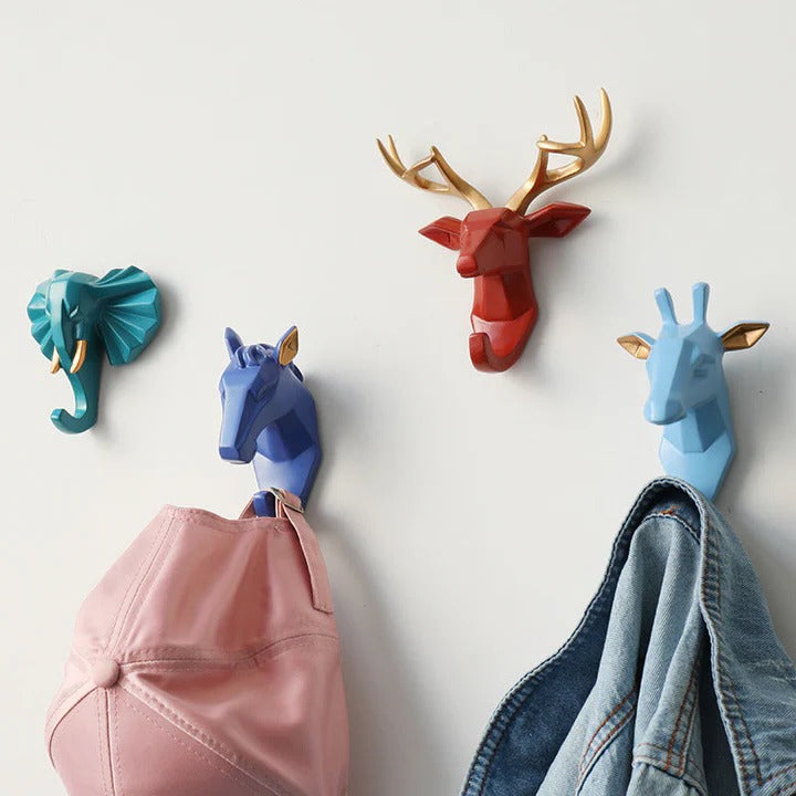 Resin Coat Hooks Shaped Like Animal Heads for Home Decor and Key Organization