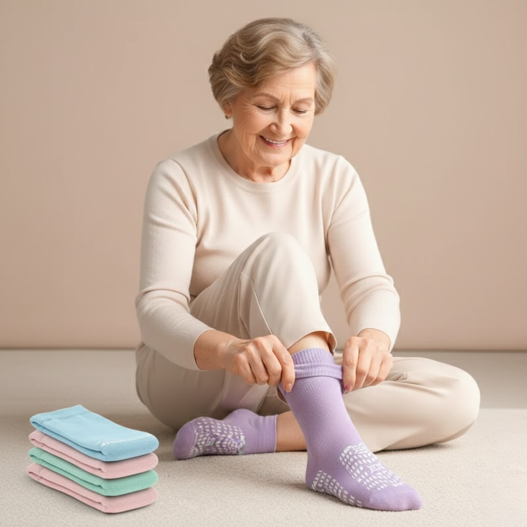 Breathable Anti-Slip Socks for Seniors with Wide Toe Fit