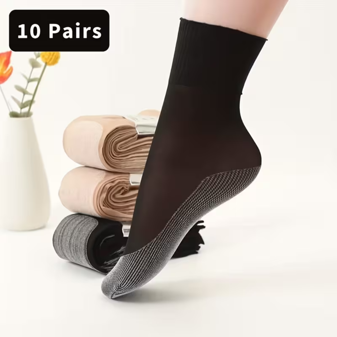 Non-Slip Socks for Seniors (Pack of 10) | Wide Cuffs, Comfort Fit