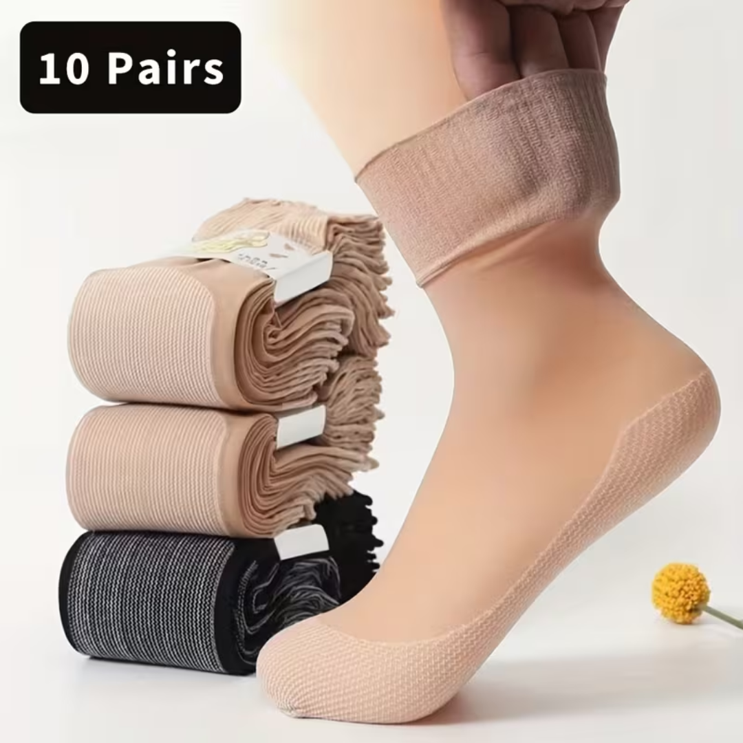 Non-Slip Socks for Seniors (Pack of 10) | Wide Cuffs, Comfort Fit