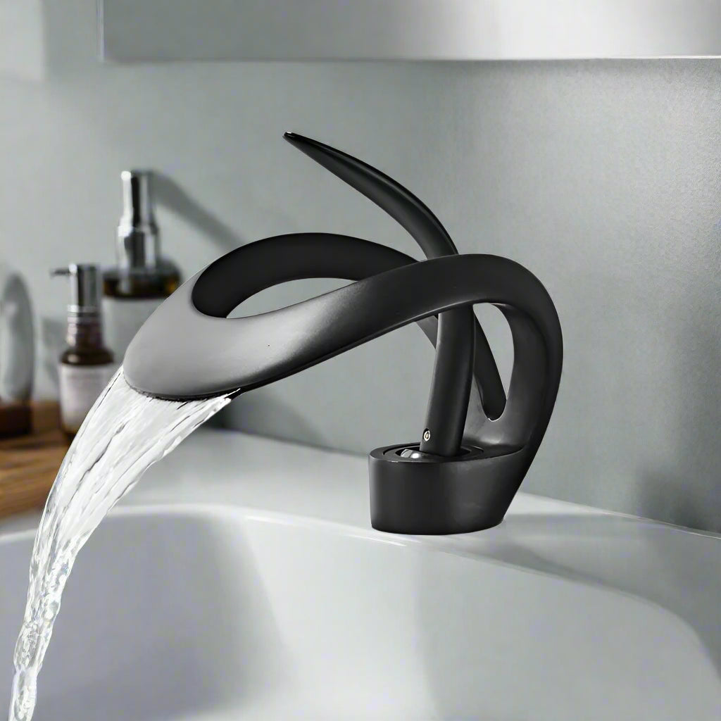 Waterfall Bathroom Faucet with Brass Finish for Contemporary Vanities