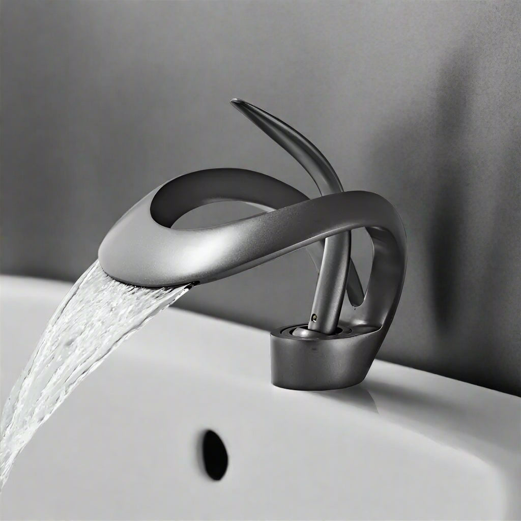 Waterfall Bathroom Faucet with Brass Finish for Contemporary Vanities