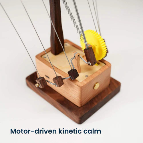 Hand-Cranked Kinetic Sculpture of Wooden Manta Ray for Desk Decor