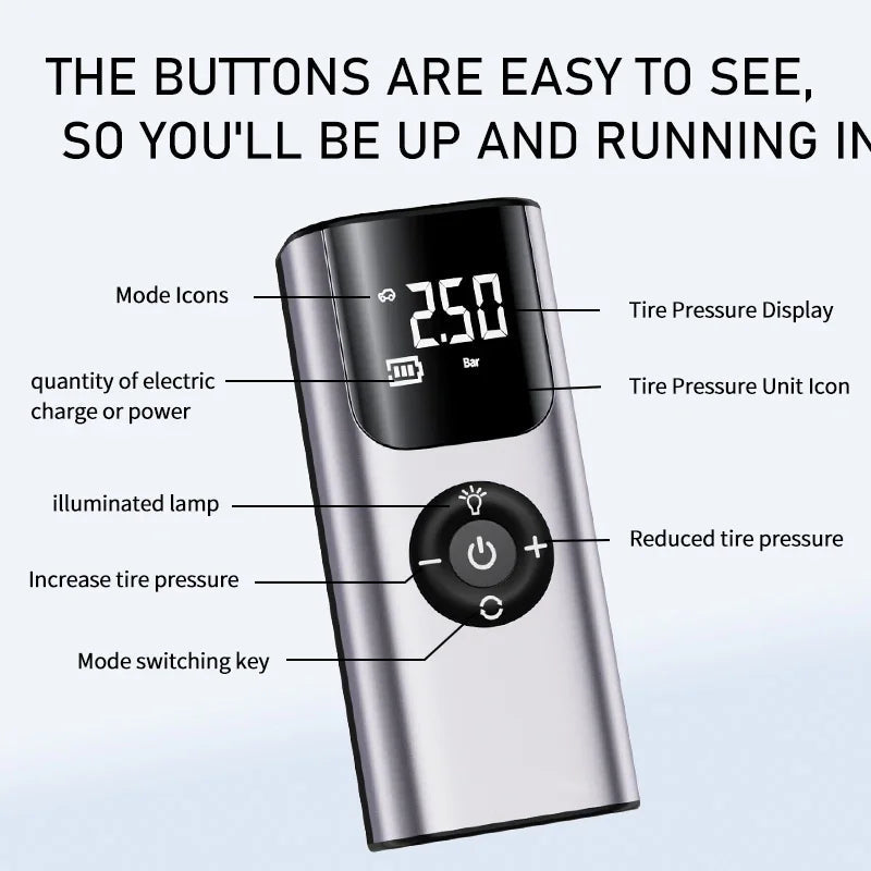 Compact Wireless Tire Inflator with Digital Screen – Portable Air Pump
