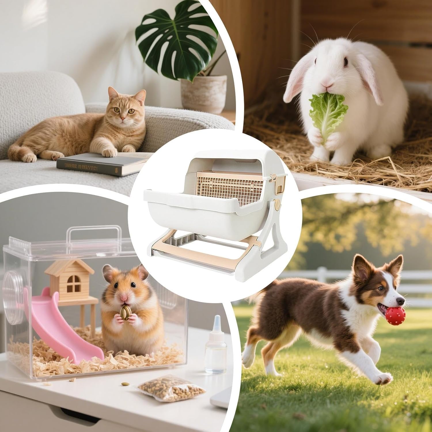 Self-Cleaning Cat Litter Box with Tilt Tray | Odor Management | Open Design | 50x50x46cm | Beige and Grey