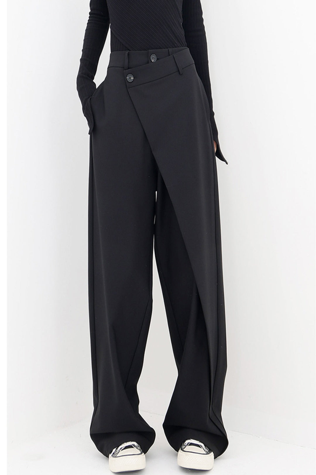 Women’s Casual Wide-Leg Pants | Asymmetric Wrap-Front Design | Woven Fabric | Comfortable Fit