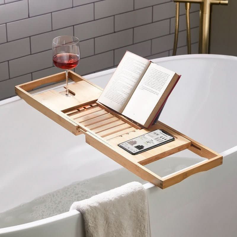 SerenitySpa Bamboo Bathtub Caddy with Adjustable Holders