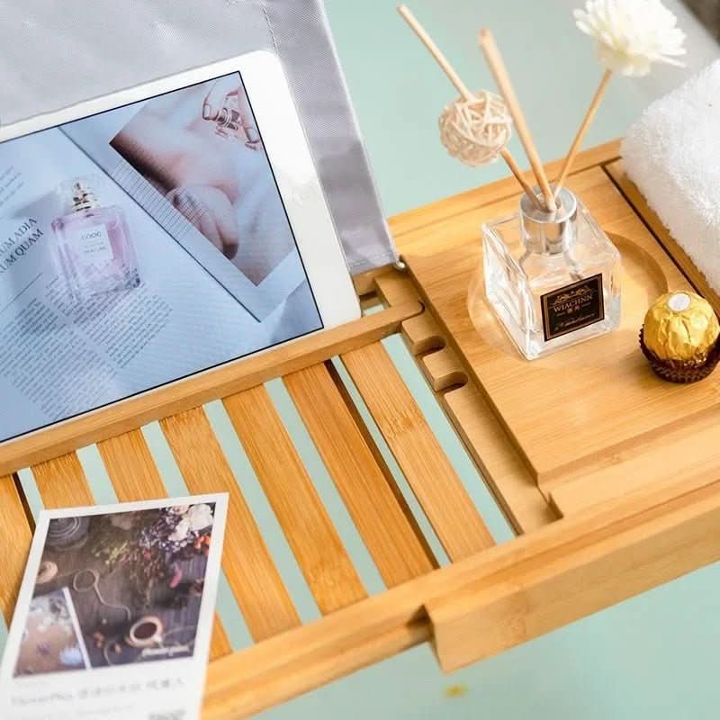 SerenitySpa Bamboo Bathtub Caddy with Adjustable Holders