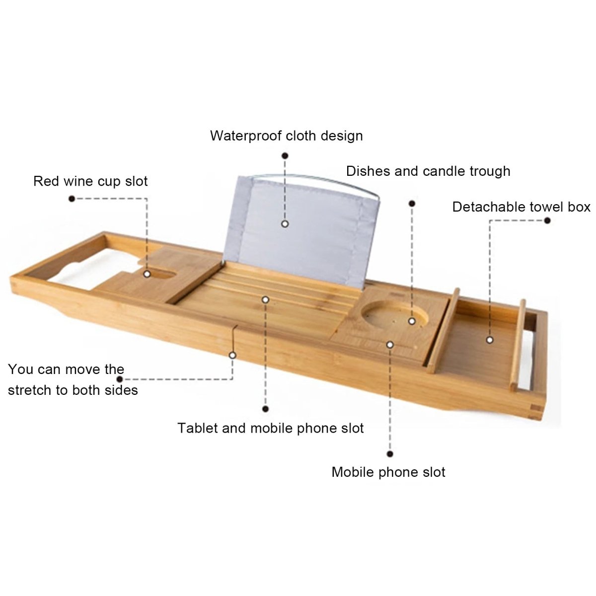 Serenity Bamboo Bath Caddy with Expandable Shelf